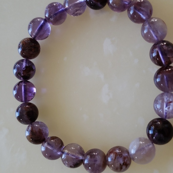 Natural Purple Phantom 9mm Clear Quartz Purple Phantom crystal beads bracelet - Picture 2 of 4